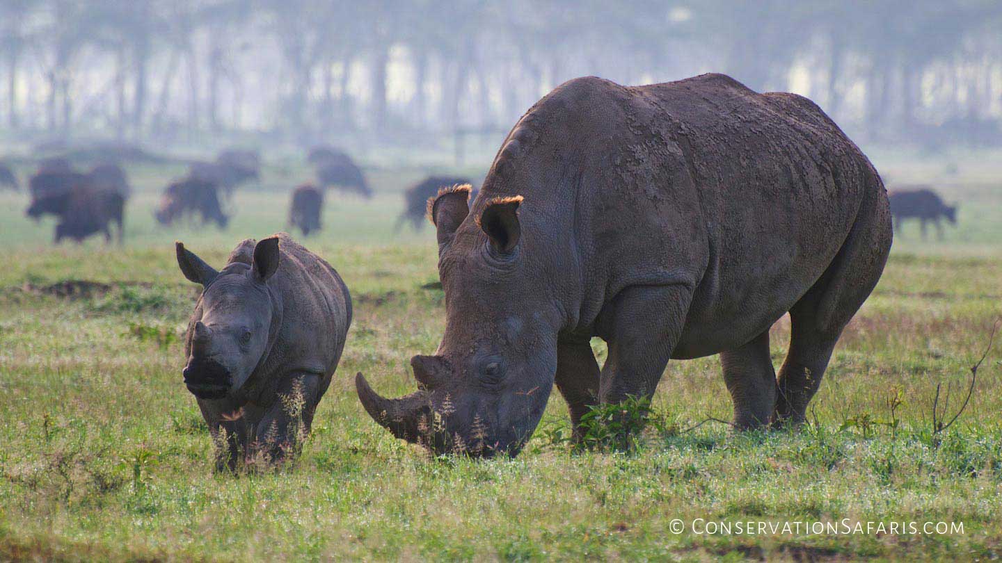 African Rhino mother & calf in Kenya